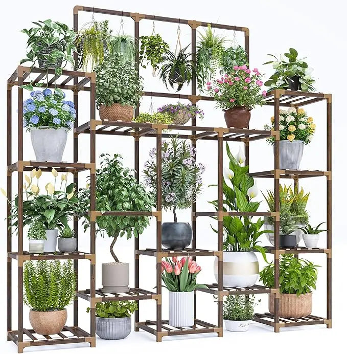 Large Wooden Plant Rack, 4-Tier, 63.1 "High, Indoor, Outdoor, Capable, Indoors, 22 Pots