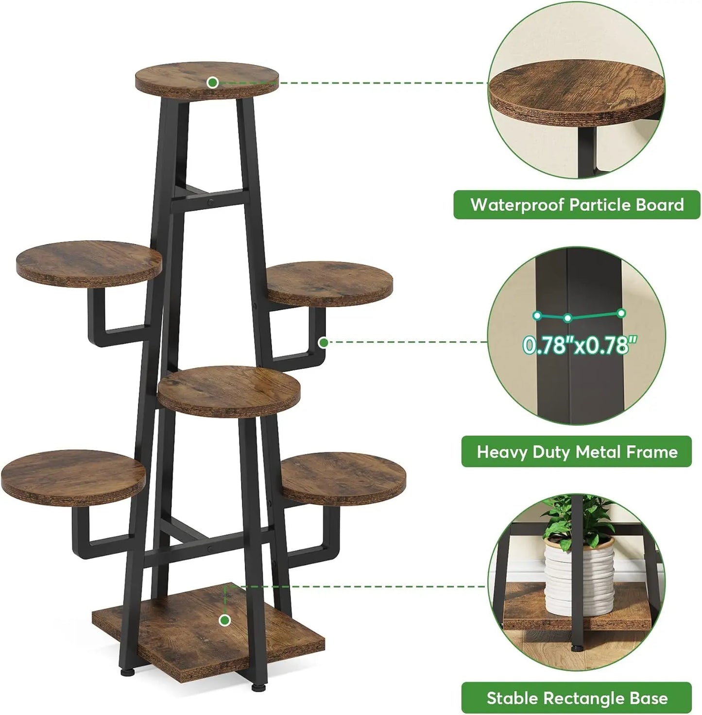 7 Tier Plant Stand Indoor for Multiple Plants, Wooden Corner Pots Holder Rack Flower Stand Tall Shelf Plant
