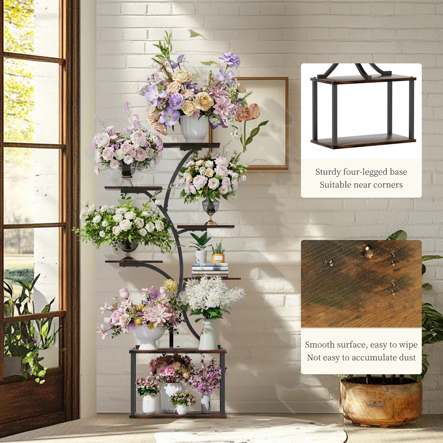 Tree-Shaped Plant and Collectables Stand Display Rack Corner. Multiple Shelves Organizer Rack
