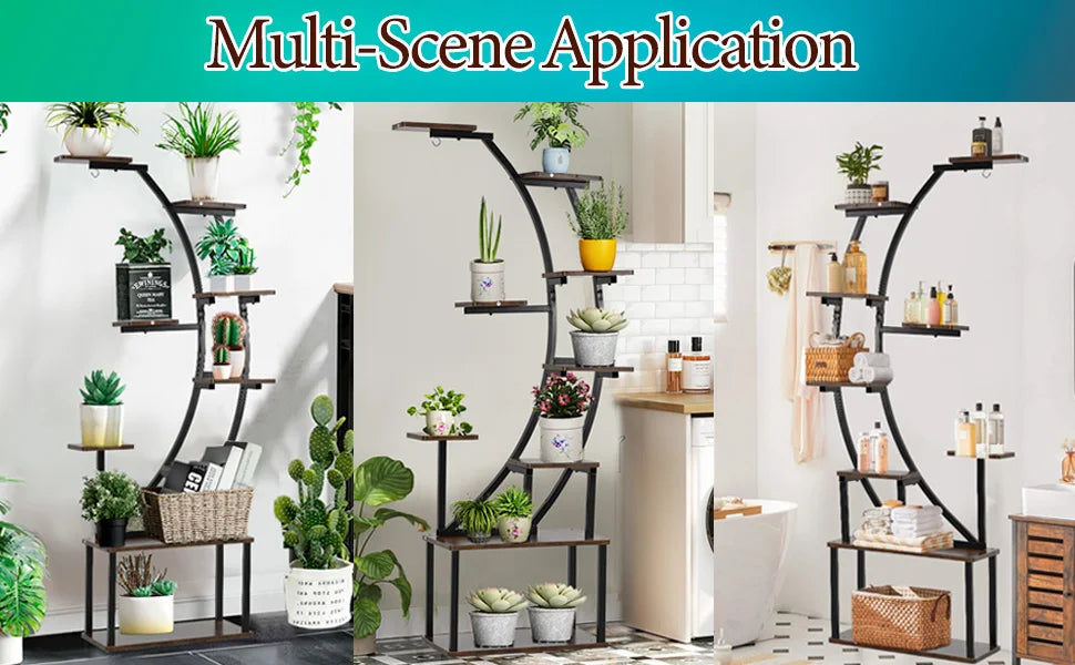 Black Plant Stand with Grow Light for Indoor Plants 9 Tiered Metal Plant Shelf 60" Black Holder Display Rack for Home Balcony